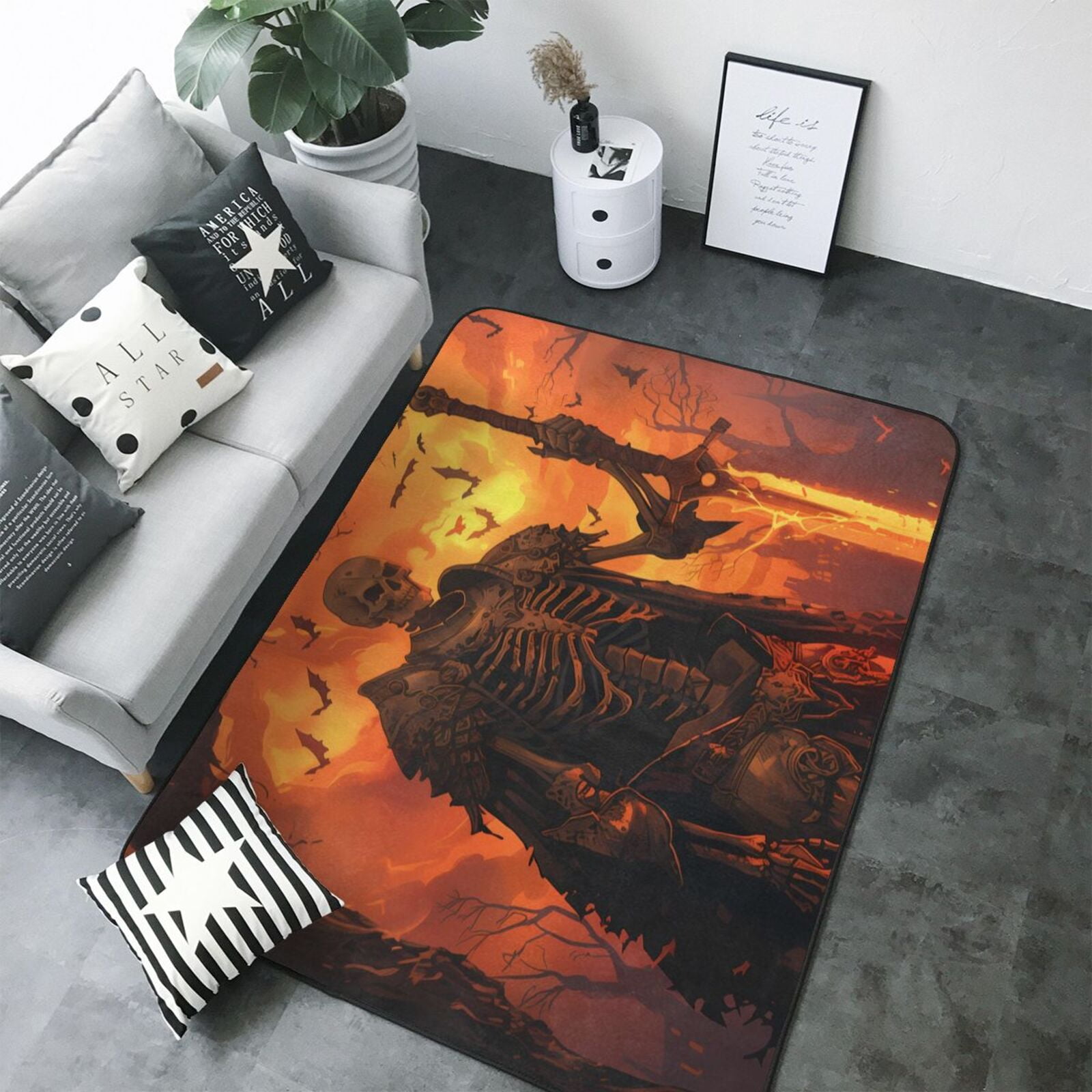 Halloween Vintage Skeleton Knight Area Rugs for Living Room Bedroom ...