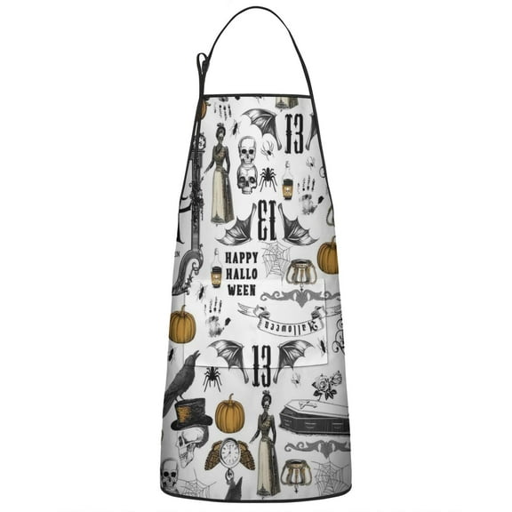 Halloween Vintage Trick or Treat Apron-Garden Aprons for Women with Pockets-Cotton Linen Waterproof Kitchen Cooking Gardening Aprons Adjustable for Kitchen,Cooking,BBQ and Salon 33"x27"