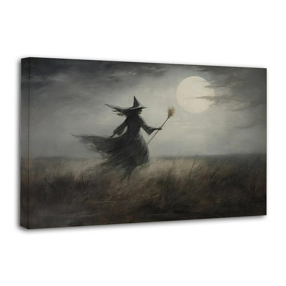 Halloween Vintage Witch in Moonlit Meadow Poster Decorative Painting Canvas Wall Art Living Room Posters Bedroom Painting 24x36inch(60x90cm)