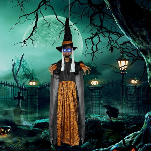 Halloween Voice-Controlled Witch Toy, Soft Fabric Flashing Eyes Weather-Resistant, Indoor Outdoor Yard Porch Party Decor, Spooky Festive Horror Prop