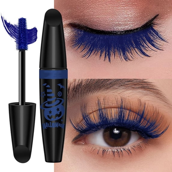 Halloween Volume Mascara, Pumpkin Themed Long Lasting Volumizing Eyelash Mascara, Spiral Brush & Smudge Proof Waterproof, Party Eye Makeup, Festival Gift for Women, BLue