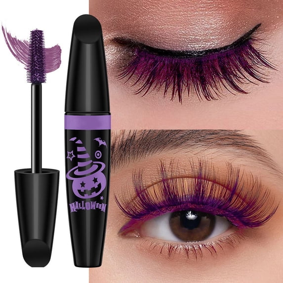 Halloween Volume Mascara, Pumpkin Themed Long Lasting Volumizing Eyelash Mascara, Spiral Brush & Smudge Proof Waterproof, Party Eye Makeup, Festival Gift for Women, Purple