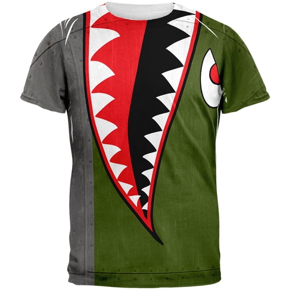 Halloween WWII Flying Tiger Fighter Shark Nose Art All Over Mens Costume T Shirt