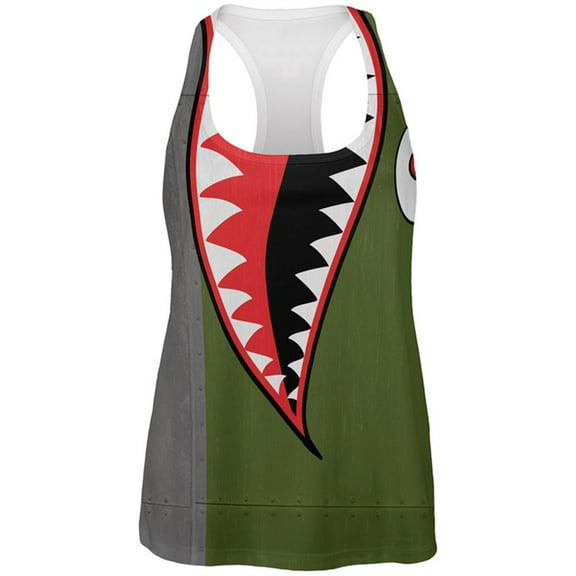 Halloween WWII Flying Tiger Fighter Shark Nose Art All Over Womens Work Out Tank Top Multi X-LG