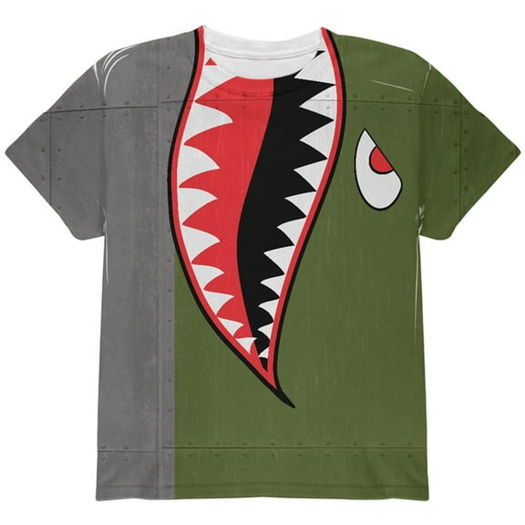 Halloween WWII Flying Tiger Fighter Shark Nose Art All Over Youth T Shirt Multi YLG
