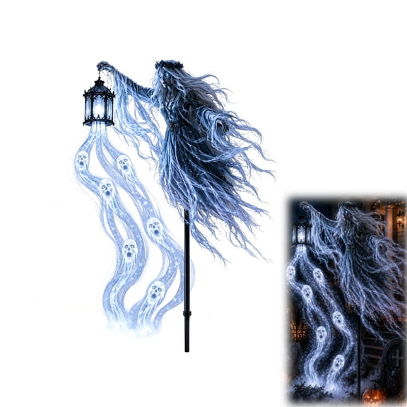 Halloween Wailing Wraith Animated Garden Light,Soul Harvester Ghost Yard Stake with Flowing Lights,Gothic Haunted Decor for Front Yard and Graveyard Display