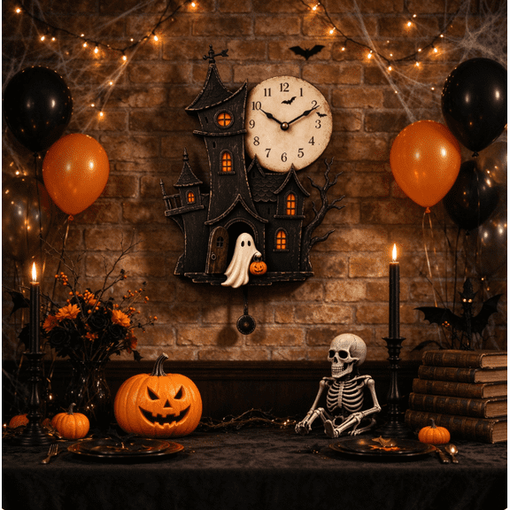 Halloween Wall Clock, Vintage Haunted House Pendulum Clock with Ghost Pumpkin Bat, Gothic Spooky Castle Decorative Clock, Retro Halloween Decor for Living Room Bedroom Entryway Office, Holiday Gift