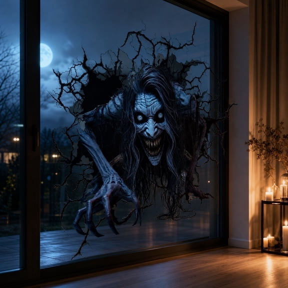 Halloween Wall Decals Scary Halloween Female Zombie Wall Stickers for Bar Pub,Long Hair Ghost Wall Decor Posters Horror Home Decorations for Living Room Party Supplies（18.11x16.53In)