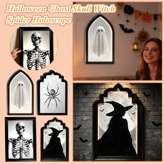 Halloween Wall Decor, Spooky Halloween Decor, Gothic Wall Decor, Black Framed Wall Art, 20X10X1 Inch Holographic Witch Silhouette Mirror for Indoor Halloween Home Display