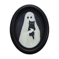 thumbnail image 1 of Halloween Wall Decorations Featuring Rustic Wooden Sign with Purple Ghost and Black Cat Motif, Spooky Indoor Halloween Home Decor for Bedroom and Party Atmosphere, Gothic Hanging, 1 of 4