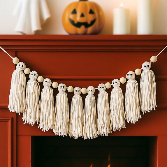 Halloween Wall Hanging Decor, Hand-Woven Tassel Banner for Bedroom, Bohemian Style Tapestry, Boho Wall Art for Seasonal Home Party Decorations Indoor