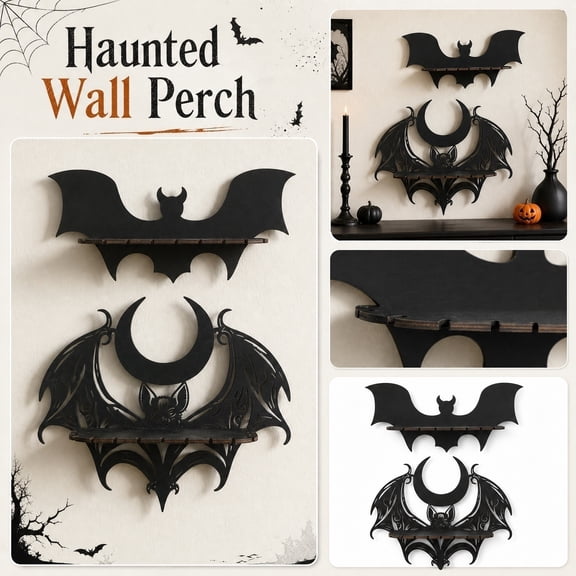 Halloween Wall Mounted Display Shelf Floating Rack Hanging Organizer Gothic Home Decor Storage Ledge for Crystals Stones Spooky Holiday Party Ornaments, 1Pack A