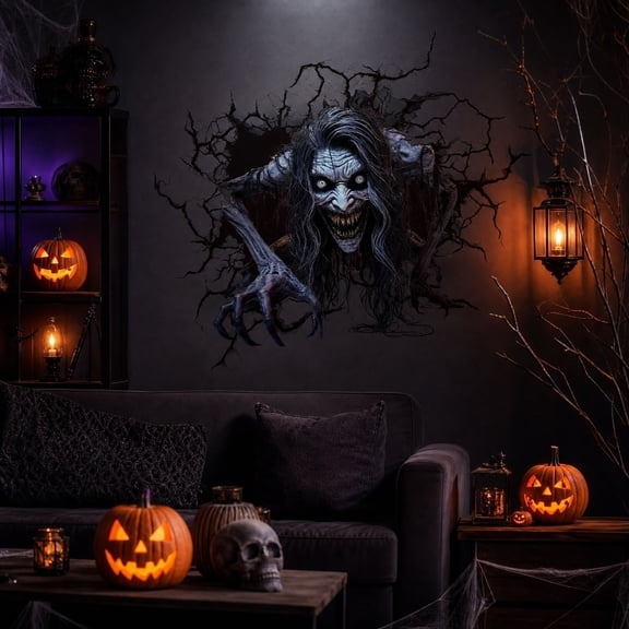 Halloween Wall Sticker 3D Removable Vinyl Decal, Spooky Home Decor for Party, House Ambiance, Easy to Apply & Remove, 42X46CM Size, Broken Wall Female Ghost