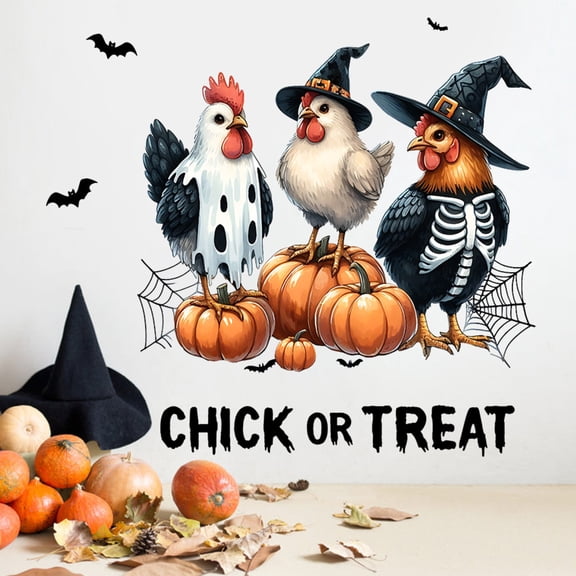 Halloween Wall Sticker PVC, Waterproof Chick Or Treat Pumpkin Theme Decal, Removable Self Adhesive Art for Indoor Bathroom Kitchen Home Party Decor