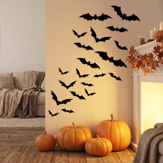 Halloween Wall Stickers Decorations Set Of 56 PVC Ghost Pumpkin Spider Bat Decor for Party Scene Layout Indoor and Outdoor Haunted House Holiday Seasonal Scary Home Decorations