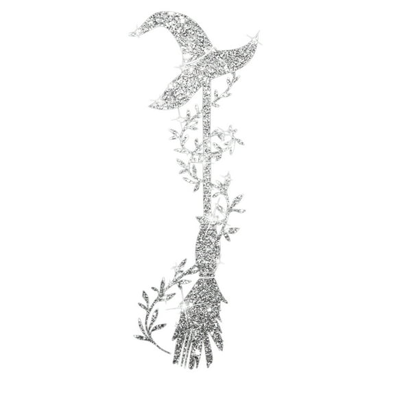 Halloween Wall Stickers, Glitter Witch Hat Broom Windows Clings for Halloween Party Home Decor, Witch Decals for Wall Windows DIY Party Supplies