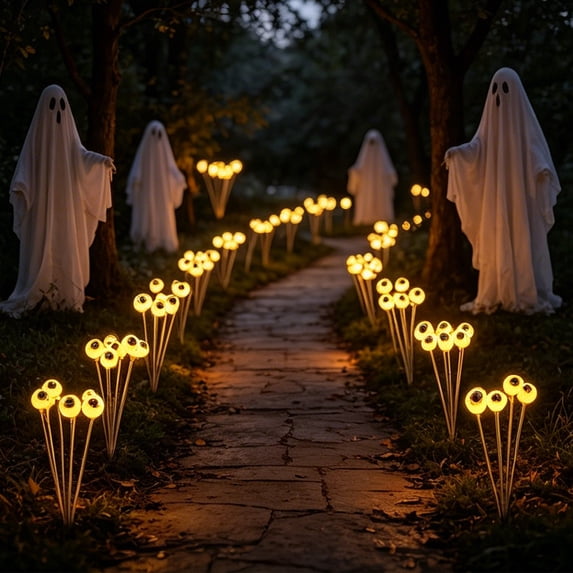 Halloween Warm Yellow Glowing Eyeball Solar Stake Lights Spooky Eyeball Swing Pathway Lights Waterproof Outdoor Scary Eyeball LED Ground Lights for Yard Lawn Walkway Decorations
