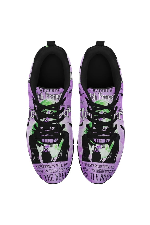 Halloween Warning Witch Property Running Shoes Sneakers Mesh Black Size 3.5