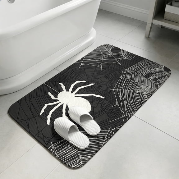 Halloween Washable Area Rugs for Living Room Bedroom, Large Non Slip Indoor Floor Carpet Absorbent Low Pile Spiders Spiderweb Retro Black White Lines Door Mat Rugs for Bathroom Entryway 47.2"x63"