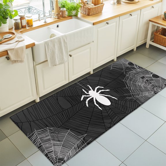 Halloween Washable Runner Rugs 2'x6', Spiders Web Spiders Retro Abstract Texture Washable Runner Rug Non-Slip Sturdy Edge Binding Carpet for Bedside Hallway Runner Kitchen Galley