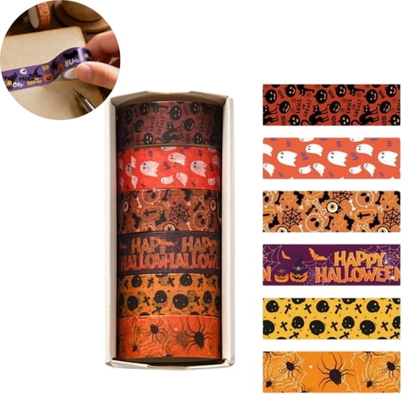 Halloween Washi Tape Set 6 Rolls, Decorative Masking Tape for Scrapbooking Journaling, Halloween Craft Tape for Party Decorations DIY Projects Gift Wrapping (C)