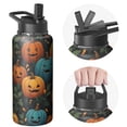 thumbnail image 1 of Halloween Water Bottle 32oz, Black Cat, Bat and Cobweb Pattern, Stainless Steel Insulated Tumbler, Adult Gift, 1 of 4