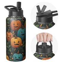 Halloween Water Bottle 32oz, Black Cat, Bat and Cobweb Pattern, Stainless Steel Insulated Tumbler, Adult Gift
