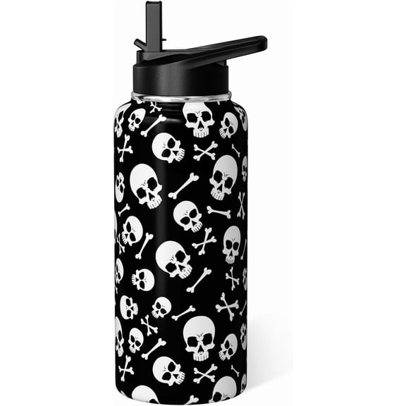 Halloween Water Bottle 32oz Pumpkin Sports Bottles with Flip Straw Halloween Gifts for Women Men Stainless Steel Cup Tumbler Spooky Gift for Adults