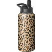 Halloween Water Bottle 32oz Skull Sports Bottles with Lid and Straw Halloween Gifts for Women Men Stainless Steel Leopard Print Cup Tumbler Spooky Gift for Adults