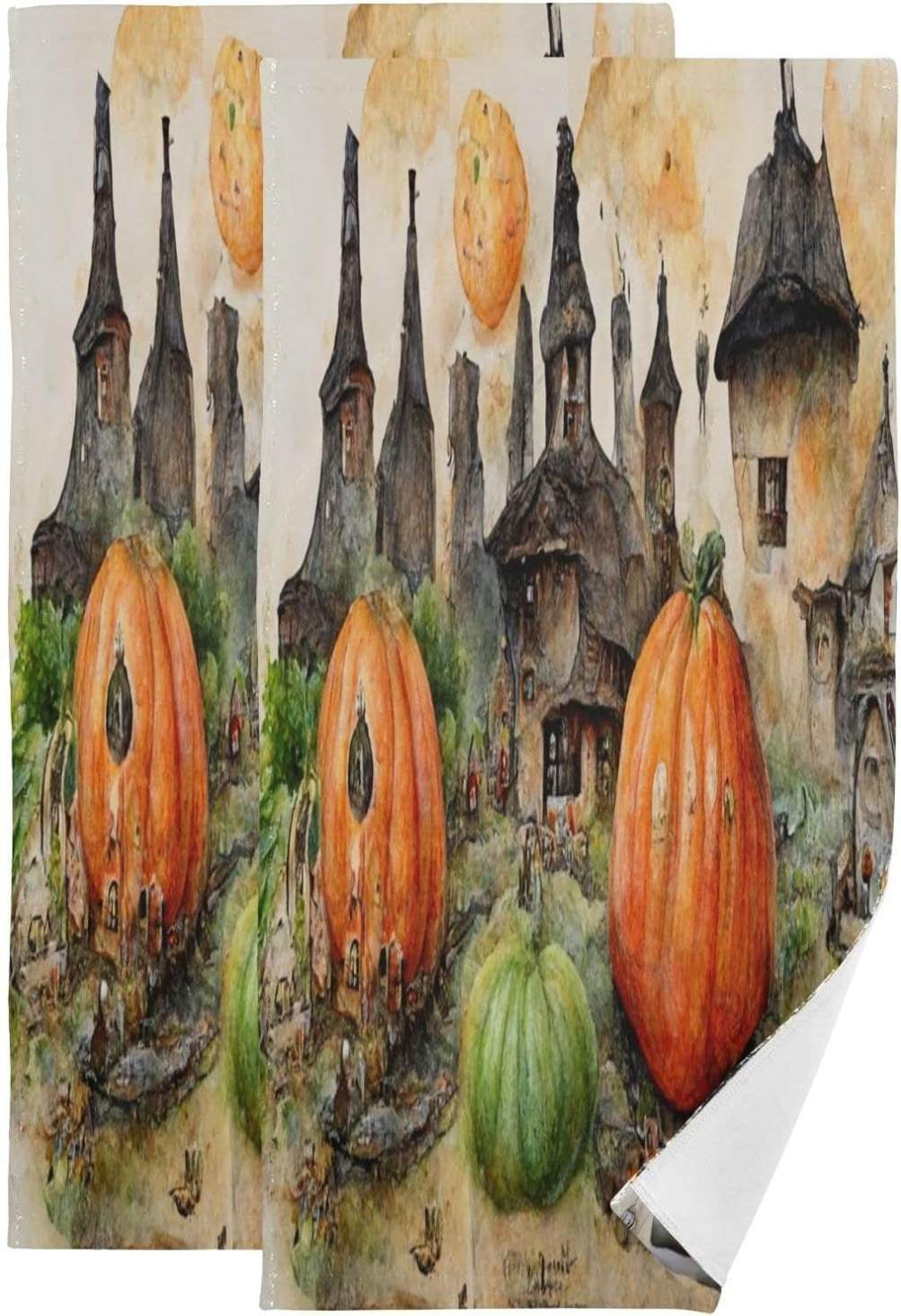 Halloween Watercolor Pumpkin 2 PCS Hand Towels for Bathroom 3D Witch s Village Kitchen Towel Ultra Soft and Absorbent Decorative Fingertip Face Bath Towels for Spa Hotel 28.3 x 14.4 Walmart