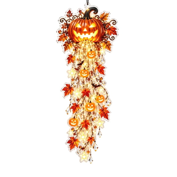 Halloween Waterfall Lights, Orange Maple Leaf Cascading Fairy Lights, Fall Harvest Battery Operated Wall Hanging Decorations, Style E