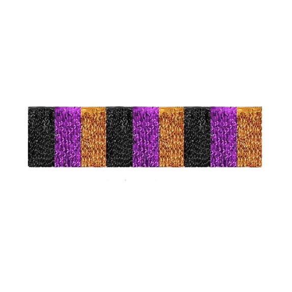 Halloween Wavy Foil Fringe Table Skirt, Black Orange Purple Metallic Table Curtain, Fits 6Ft/8Ft Rectangular Tables, Dessert Party Ornament for Trick or Treat and Holiday Events