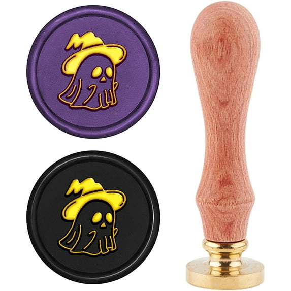 Halloween Wax Seal Stamp Ghost Sealing Wax Stamp Retro Wood Stamp Vintage 25mm Removable Brass Head Wood Handle for Halloween Easter Party Invitation Envelope Greeting Card