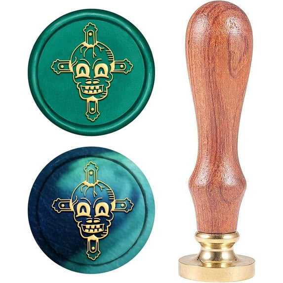 Halloween Wax Seal Stamp Skull Vintage Sealing Wax Stamp Cross Retro 25mm Removable Brass Stamp Head with Wood Handle for Wedding Invitation Envelope Greeting Card