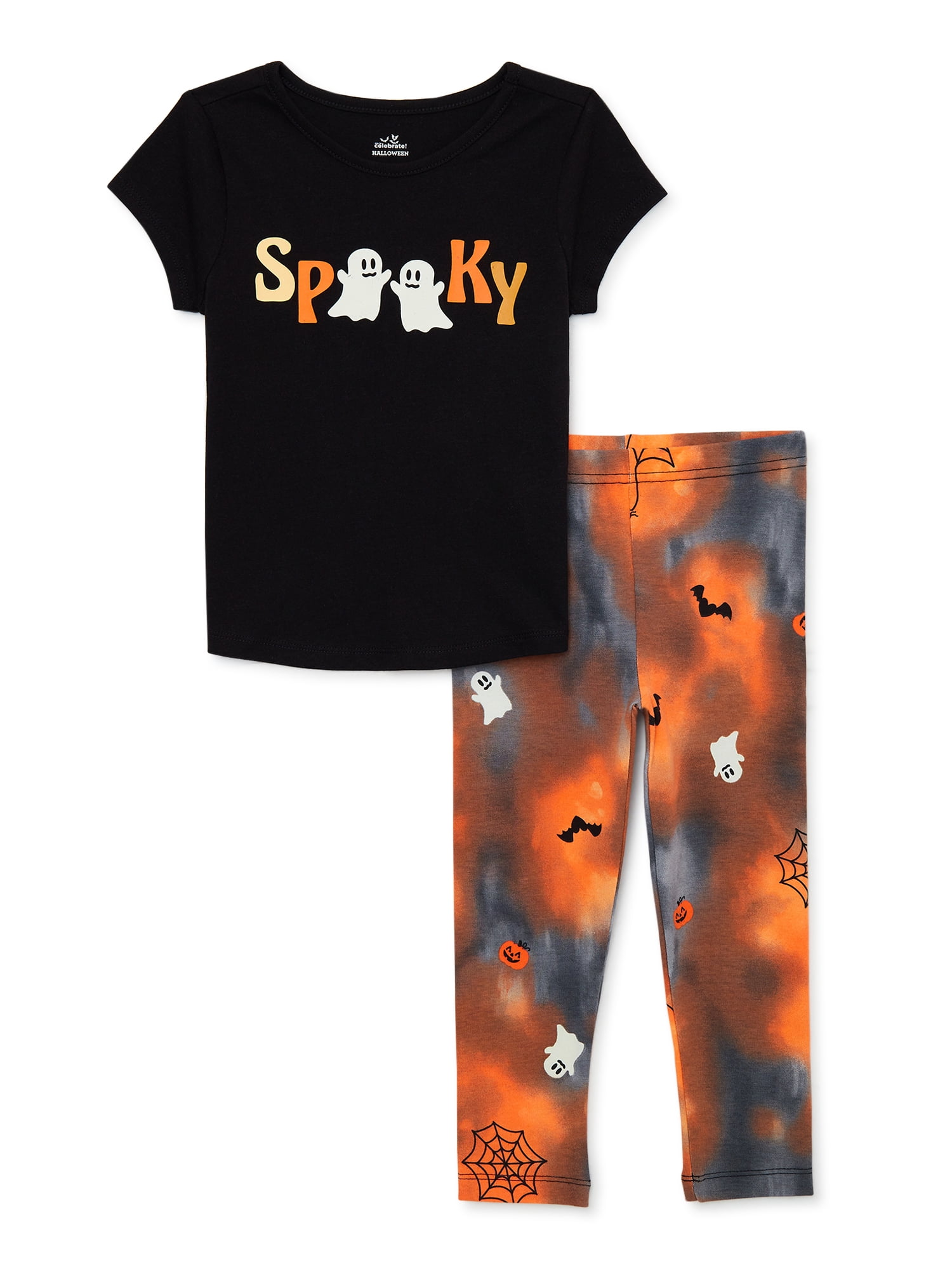 Halloween Way to Celebrate! Baby and Toddler Girl Short-Sleeve T-Shirt and Leggings Outfit Set, 2-Piece, Sizes 12M-5T