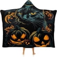 thumbnail image 1 of Halloween Wearable Blanket Cat Pumpkin Hooded Blanket Hooded Cloak Flannel Fleece Shawl for Adult Kids, 1 of 6
