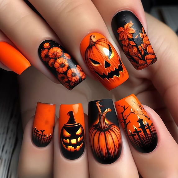 Halloween Wearing Armor Black Gradient Branch Bats Patterns Detachable Fake Nail Patch