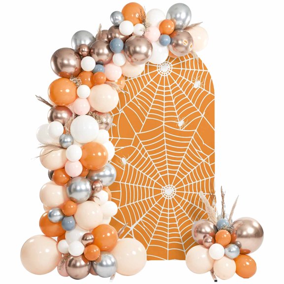 Halloween Web Arch Backdrop Cover 4 FT, Orange Wedding Arch Cover Stretchy Backdrop Stands Covers for Birthday Party Ceremony Banquet Decor