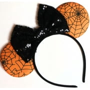 Halloween Web Minnie Ears, Orange Minnie Ears, Black Mickey Ears Headband, Halloween Costume