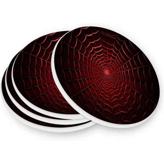 Halloween Web Red Coasters Absorbent Moisture Non-Slip Drink Coaster Ceramic Stone with Cork Base Desktop Protection, 4PCS