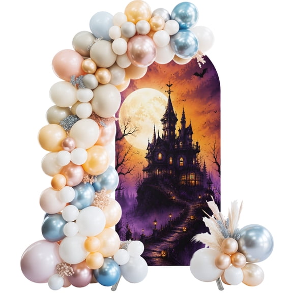 Halloween Wedding Arch Cover 4FT Spooky Castle Full Moon Dreamy Arch Backdrop Cover&nbsp; Round Top Chiara Backdrop Stand Covers for Party&nbsp; Birthday&nbsp; Ceremony Decor