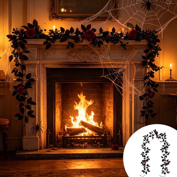 Halloween Wedding Black Rose Vines with Flexible Wire, Artificial 78.74 Inch Dark Gothic Floral Arch Decor for Fall Gathering