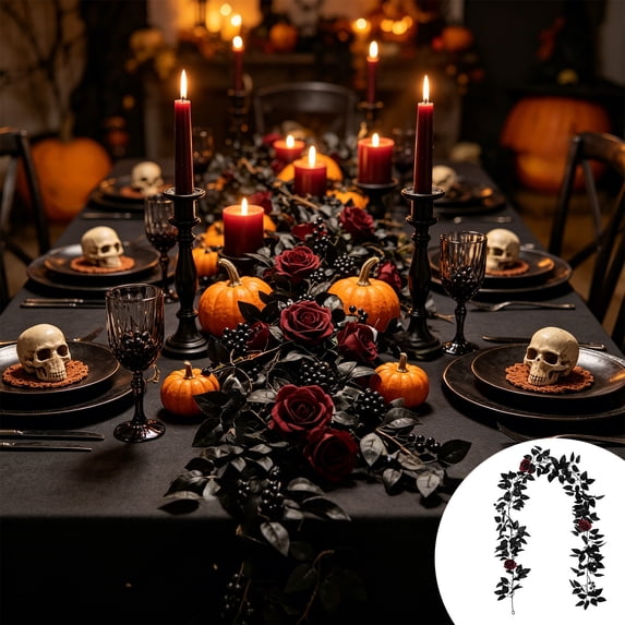 Halloween Wedding Decorations Black Rose Vines Artificial Black Rose Leaf Vines For Indoor And Outdoor Arch Floral Decorations 68.9''