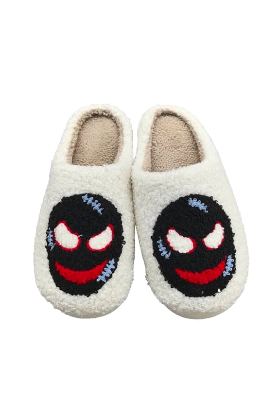 Halloween Weird Pattern Slippers for Women Fuzzy Indoor Home Shoes Winter Warm Cotton Slipper Cute Funny Bedroom Slides Cozy Closed Top Shoes Outdoor Walking Shoes