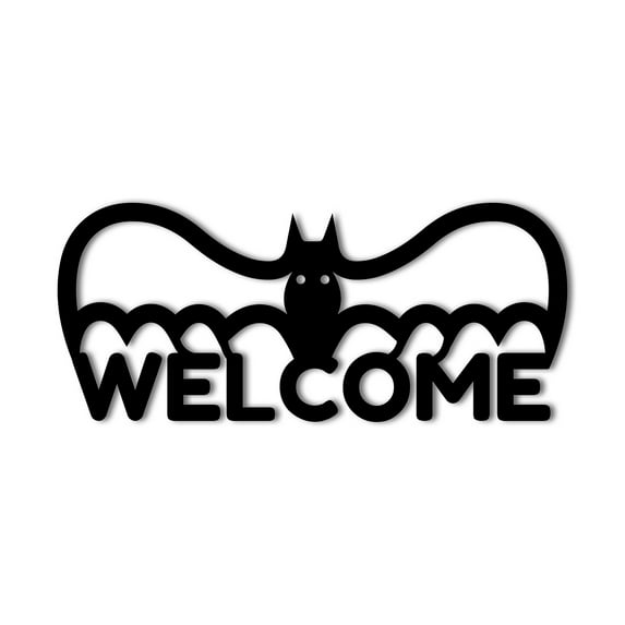 Halloween Welcome Bat Decorative Laser Cut Solid Steel Home Accent Wall Sign Hanging