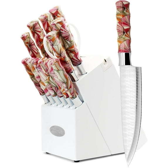 14 Piece Knife White lock Set, Non Stick Sharp Stainless Steel Kitchen Knives Set