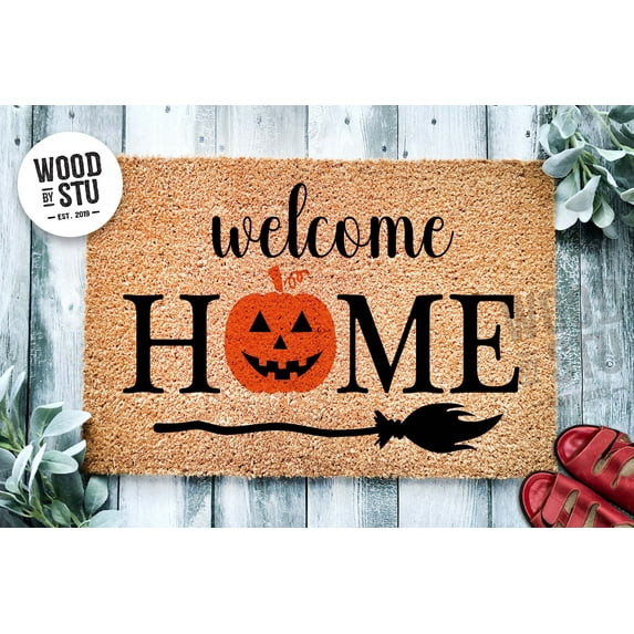 Halloween Welcome Home Pumpkin Door Mat | Jack O Lantern Doormat | Welcome Mat | Halloween Decor | Funny Door Mat | Home Doormat Mat
