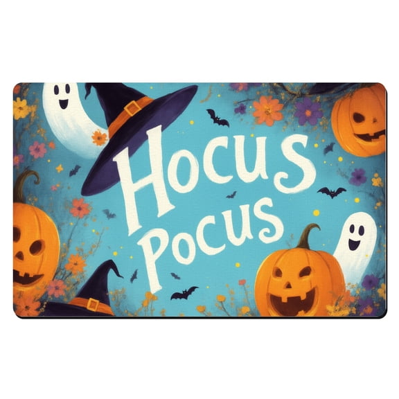 Halloween Welcome Mat,A group of pumpkins and ghosts with the words Hocus Pocus,Rubber Mats for Kitchen,20 by 32,Outside Door Mats for Front Door
