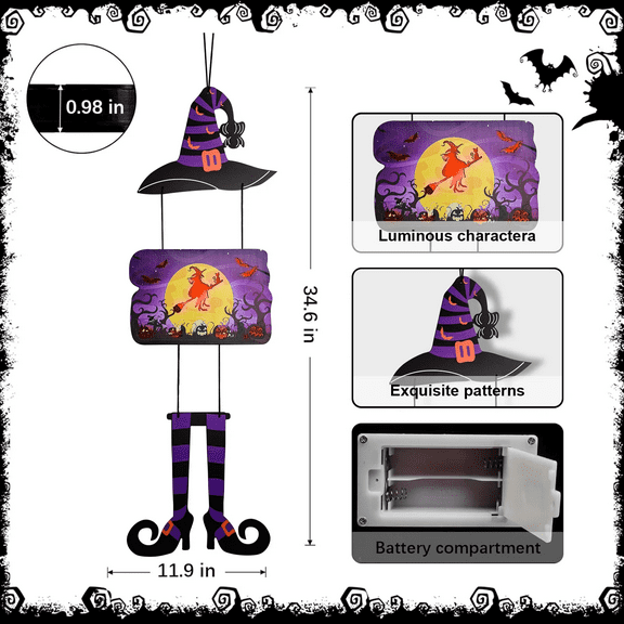 Halloween Welcome Sign with Witch Boots & Hat - Rustic Wooden Hanging Decor, Indoor/Outdoor Wall Art for Porch Fall Party