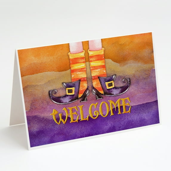 Halloween Welcome Witches Feet Greeting Cards and Envelopes Pack of 8
